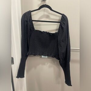 Hill House Black Puff Sleeve Smocked Crop Blouse